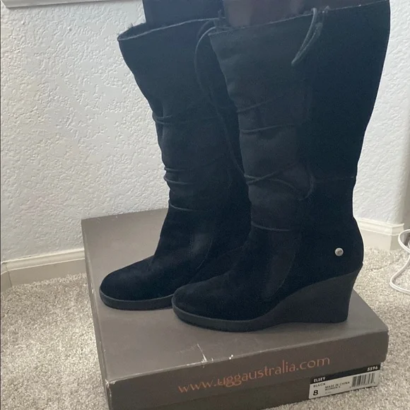 Women's UGG Black Suede lace up Boots - Picture 5 of 8